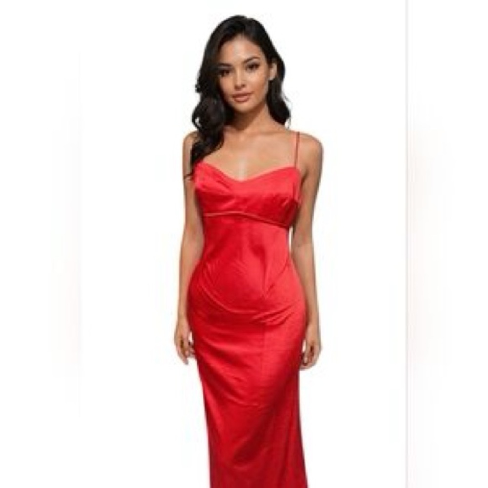 WAYF red satin midi dress Medium